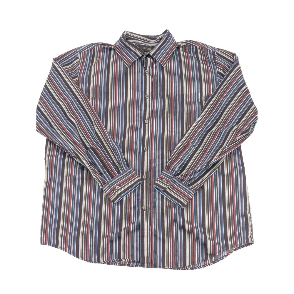 Tasso Ella 100% Cotton Brown Striped Button Up Long Sleeve Dress Shirt Size XL